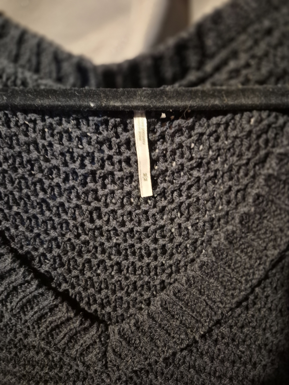 Free People Black Waffle Knit V-Neck Sweater